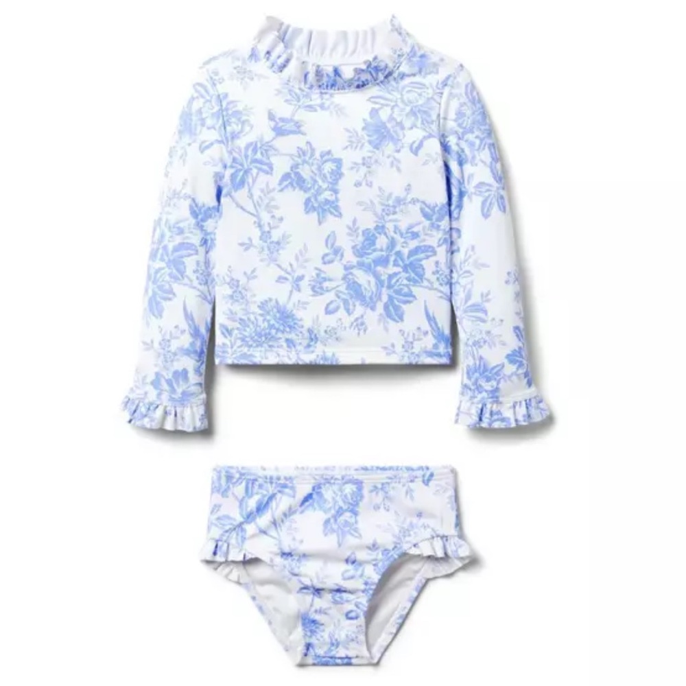 Janie and Jack Floral Toile Rash Guard Swimsuit